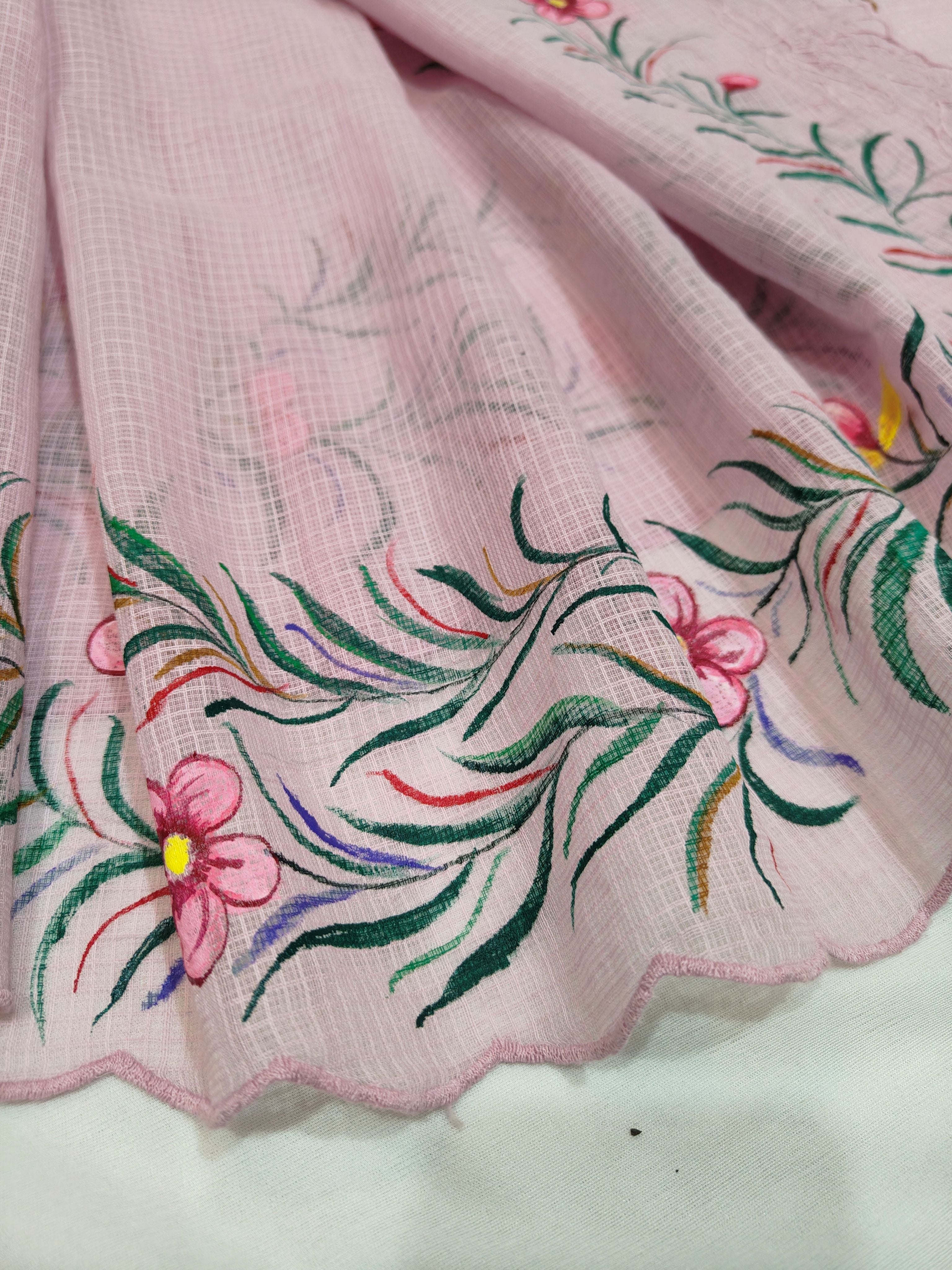 Hand-painted Fabric Art - Unstitched Kota Cotton Suit Set with Lower - Pastel Mauve